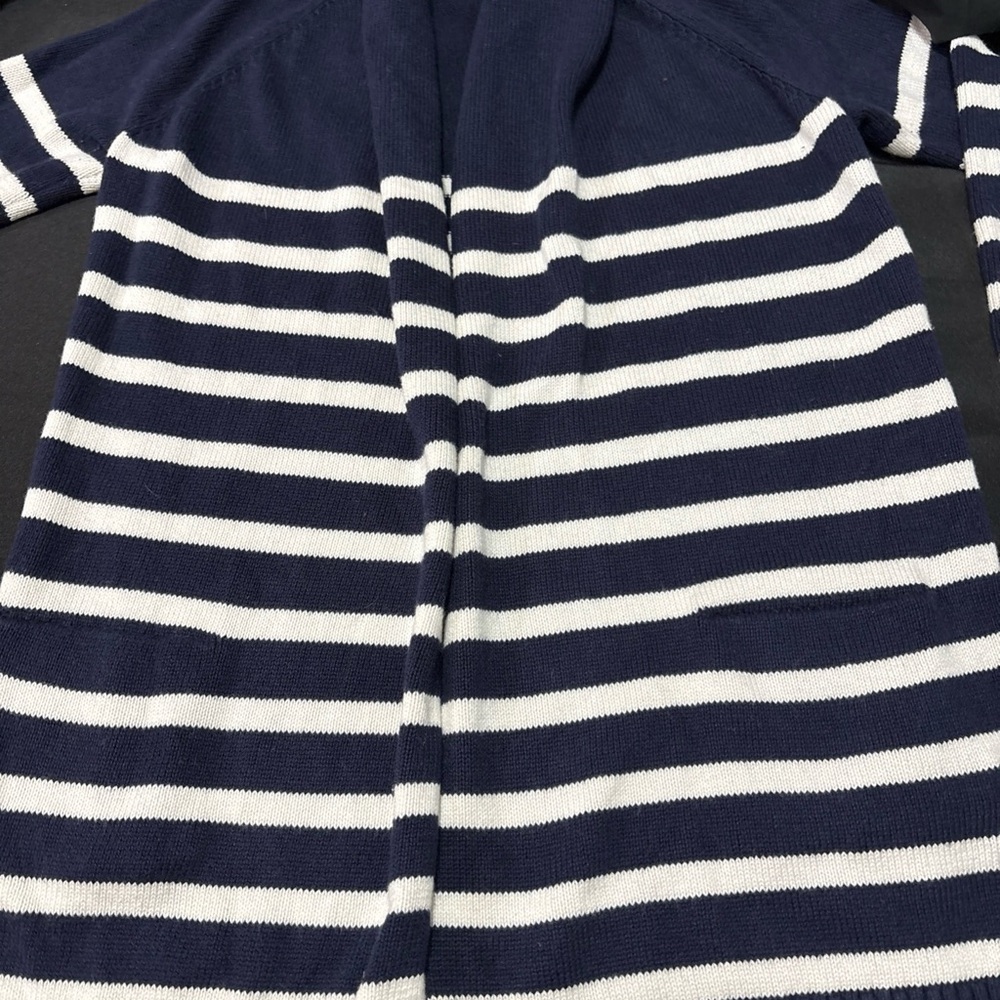 Talbots Navy Blue/White Stripe Knit Cardigan, Size XS